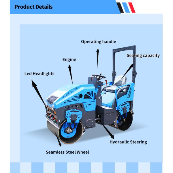 Construction Machinery Manufacturer Double Drum Roller Compactor Vibratory Hydraulic Diesel Small Asphalt Roller Machine