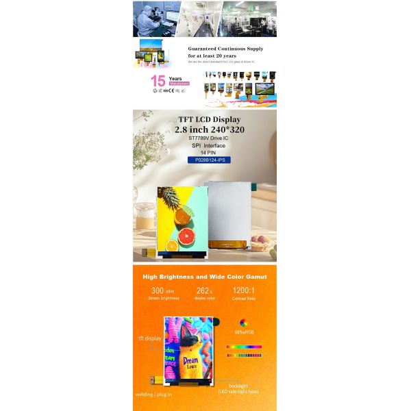 Pantalla TFT a color Polcd 2.8'' Custom QVGA 240x320, interfaz SPI de 4 hilos, pantalla LCD IPS