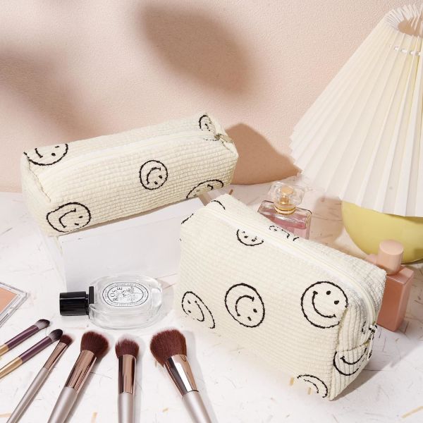 Corduroy Makeup Pouch Travel Toiletry Bag Organizer Cute Makeup Brushes Storage Bag