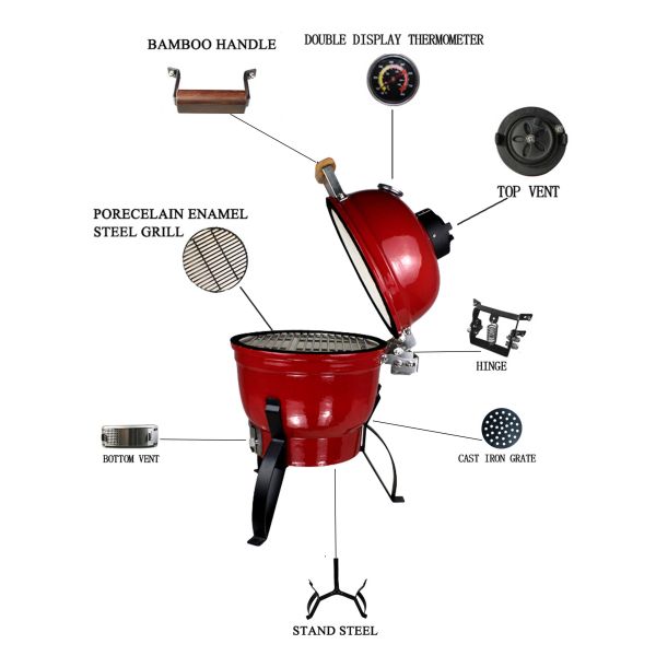 Auplex Kimstone Kamado Style Ceramic  Smoker Bbq Grill 13 Inch Charcoal Bbq Grill