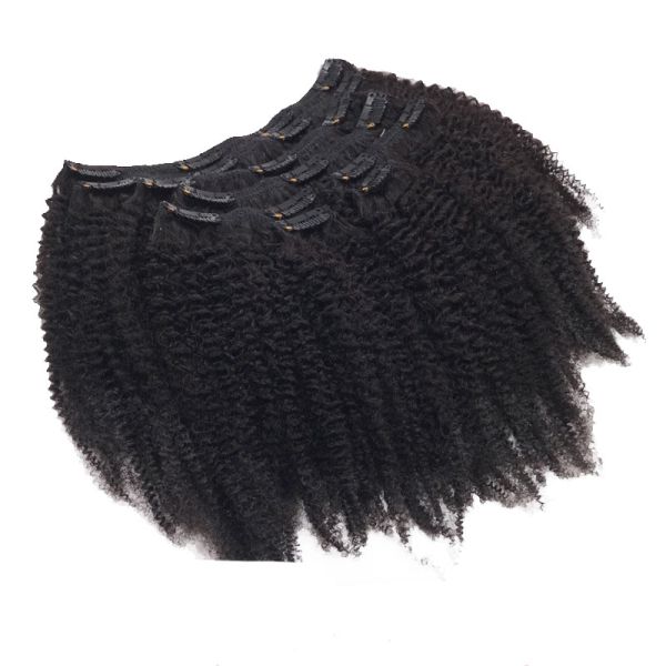 12 A Grade 1B Natural Color Remy Raw Virgin Brazilian Afro Kinky Curly Clip-in Hair