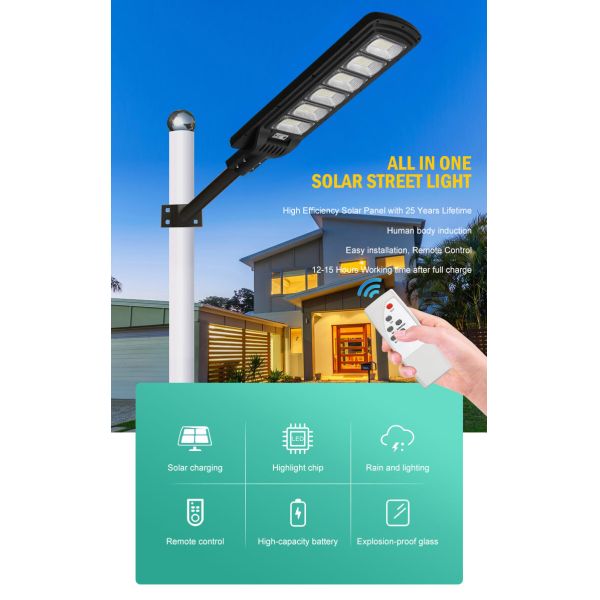Battery 3.2V/16000MAH 100lm/w 100w 200w 300w Solar Street Light with Remote Control