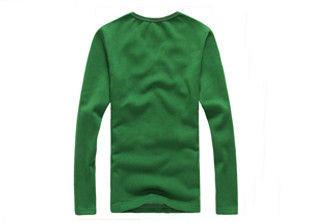 Green Long Sleeve Men's T - Shirts Casual V Neck Blank Cotton Keep Warm