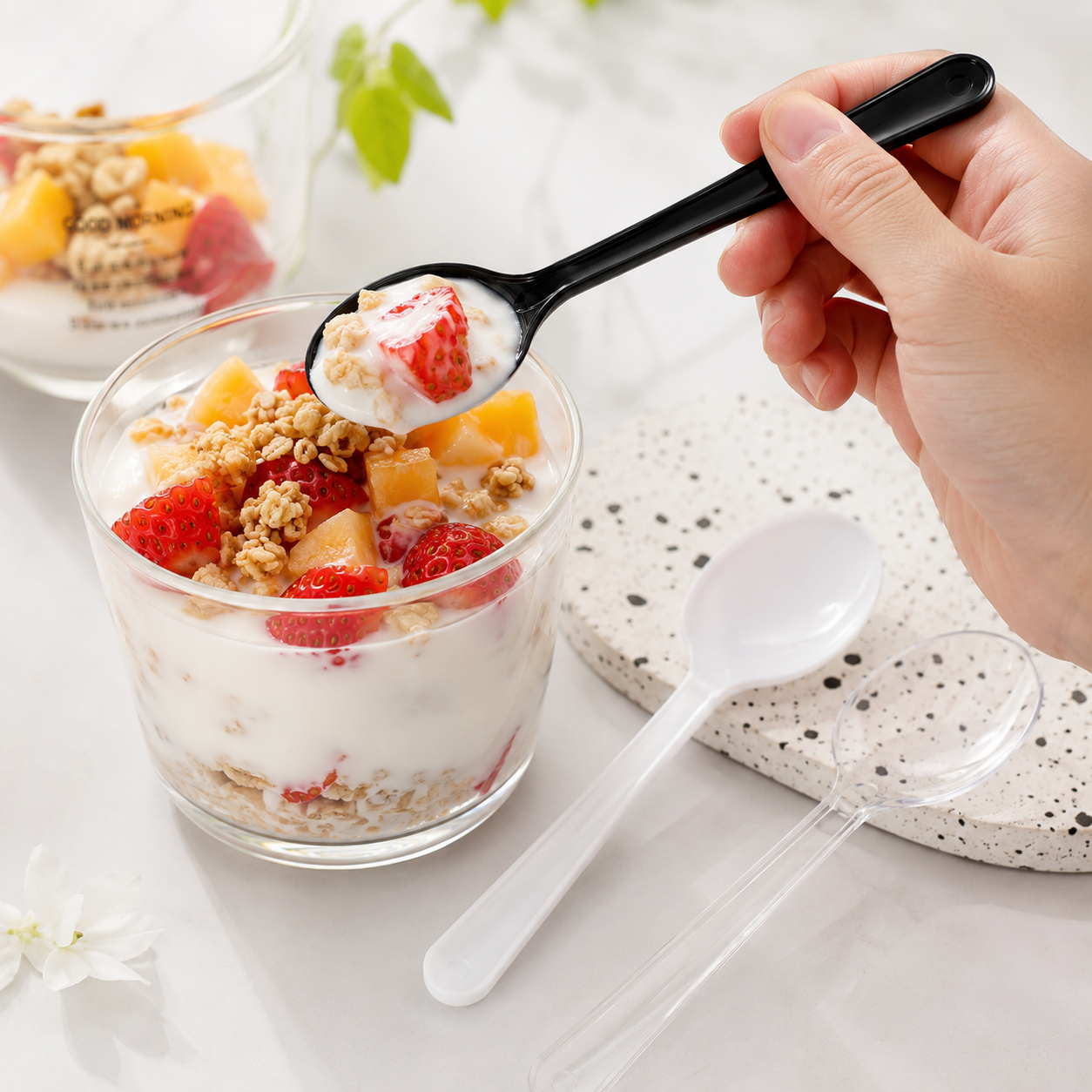 Deep Round Model 111 PP Disposable Tableware Spoon for Soup Porridge Meals