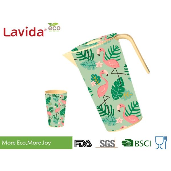 Tropical Nature Style Bamboo Water Jug Shatter Proof Recycled Material Beverage Serving Pitcher with Large Capacity