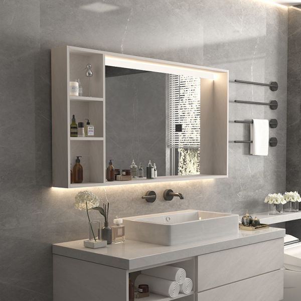 Solid Wood Bathroom Mirror Cabinet , Mirror Jewelry Cabinet With LED Light