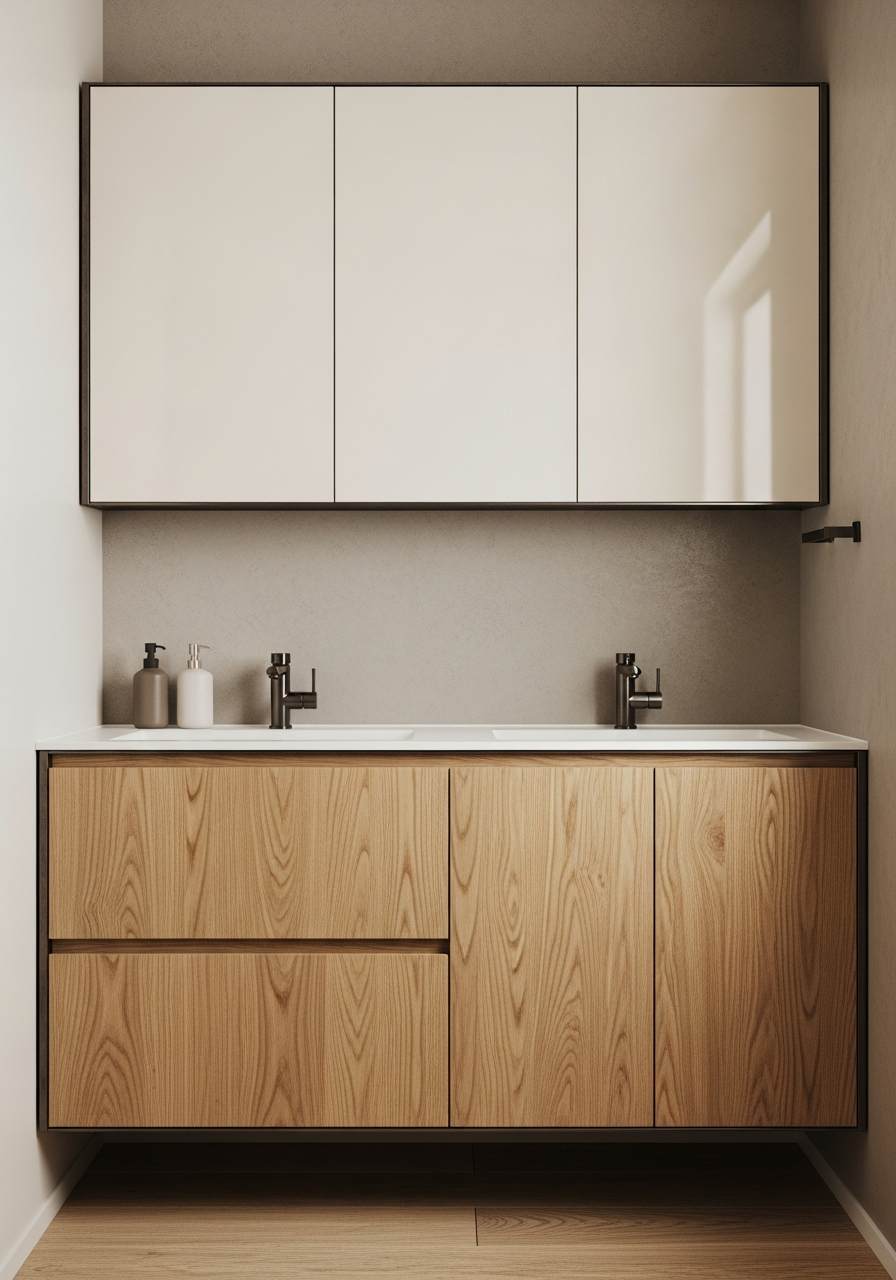 Quiet Morning Oak Bath Vanity with Powder-Coated Stainless Steel Frame