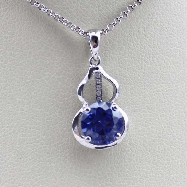 Fashion Silver Jewelry 7mm Blue Cubic Zircon Stones Pendant(PSJ0415)