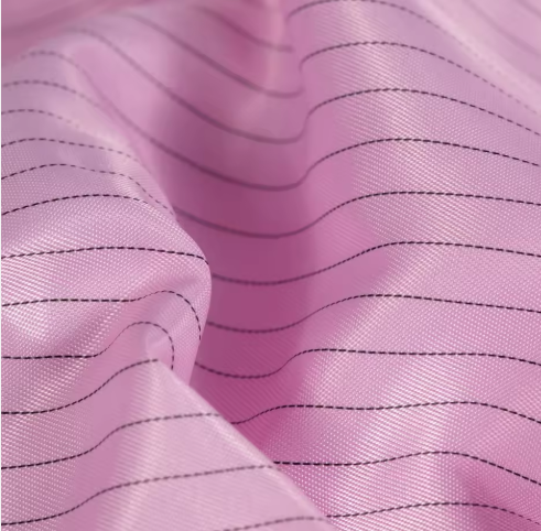 5mm Stripe ESD Polyester Knitted Antistatic Fabric, lint‑free and non‑shedding, for cleanroom workwear.