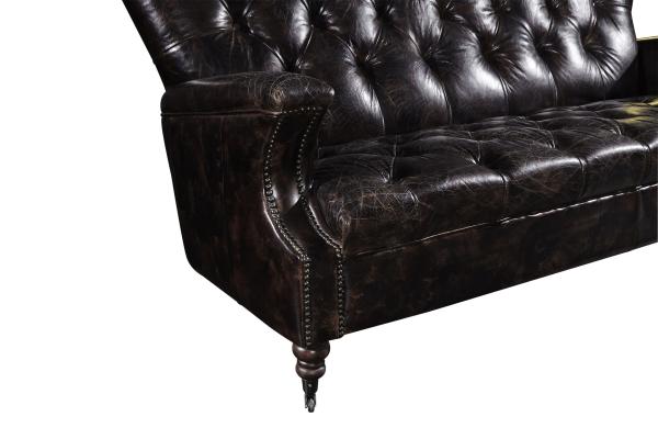Durable Linen Black Leather 3 Seater Sofa , Three Seater Leather Couch Wooden Legs