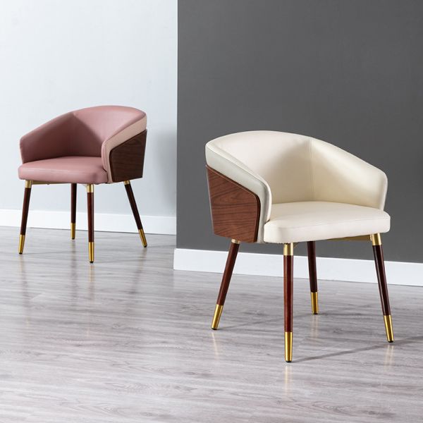 Modern French White Leather Upholstered Dining Chair