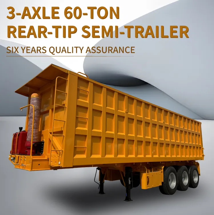3 Axle Rear End Dump Trailer 60/80 Tons Rectangle Hydraulic Transport Coal Sand Heavy Duty Dump Trailer Support Customization for Sale