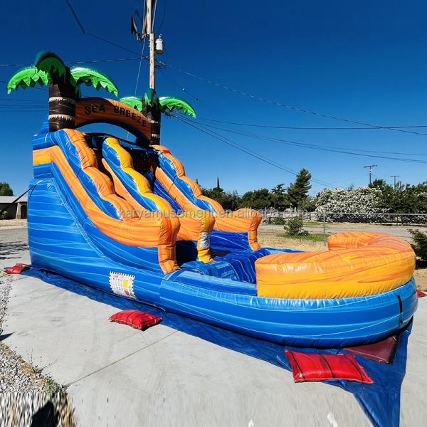 Customizable Commercial Rental PVC Inflatable Water Park with Palm Tree Water Slide