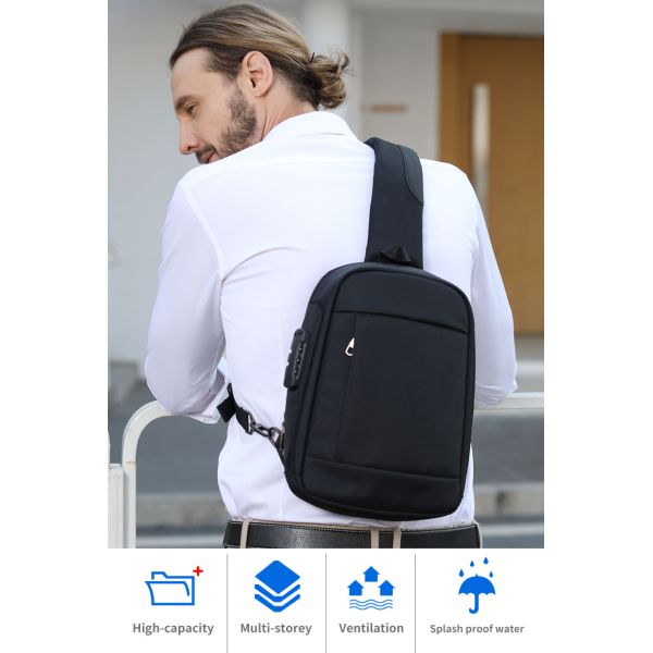 Nuevo logotipo personalizado Bolso de hombro multifuncional resistente al agua anti robo bolso de pecho hombre bolso de eslingas