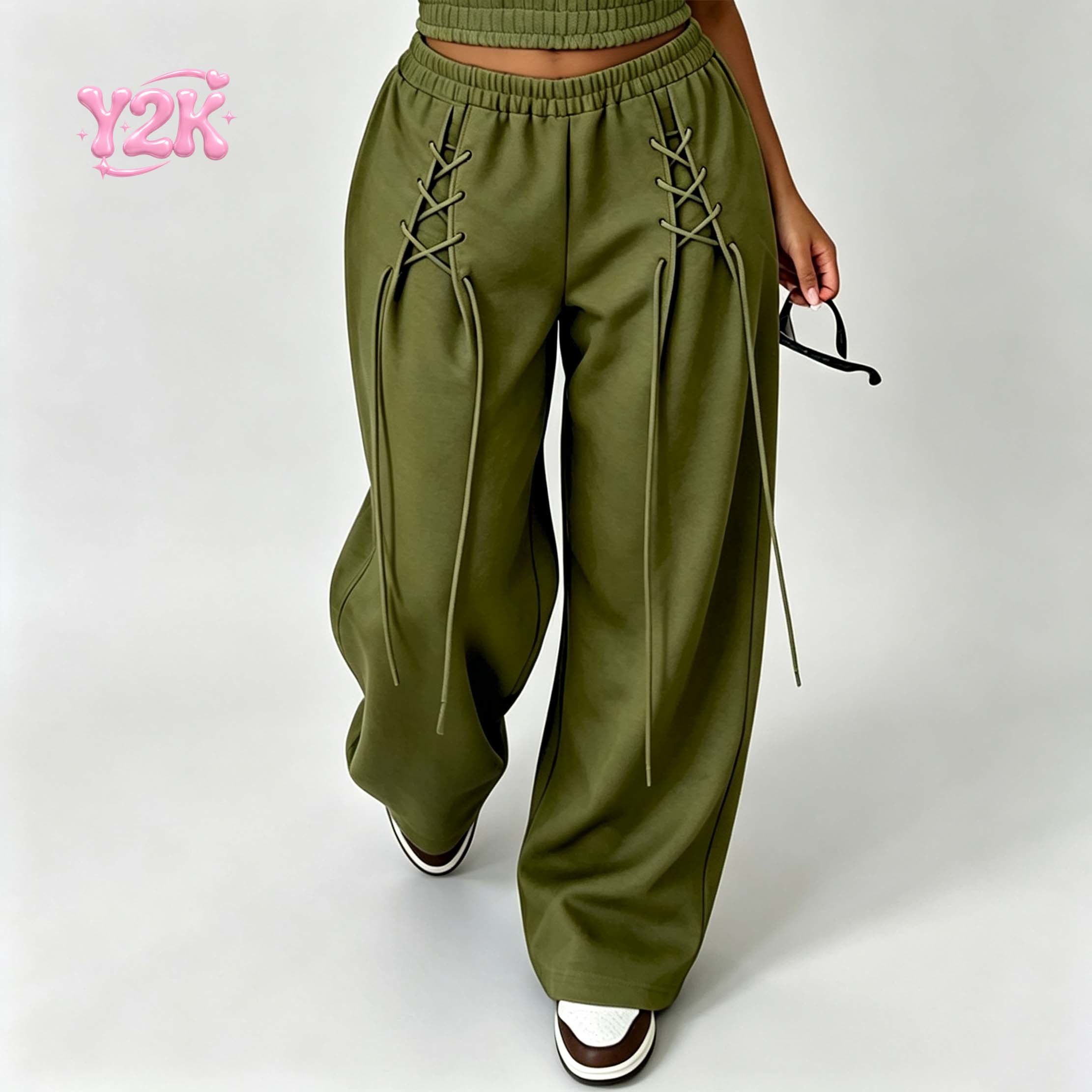Custom Women's Lace Up Detail Wide Leg Sweatpants Joggers