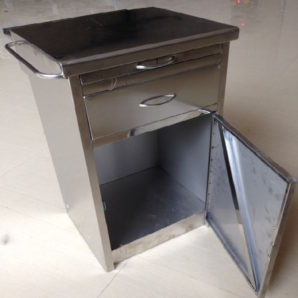 Medical Trolley Stainless Steel Hospital Style Bedside Table Large Storage