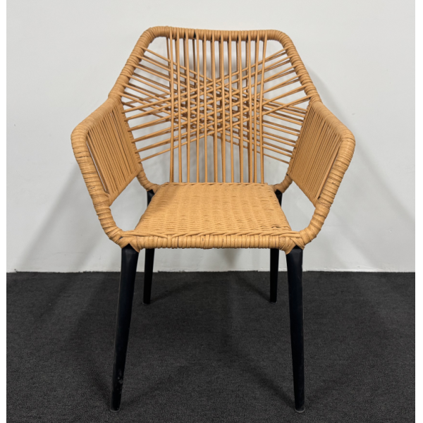 Yoshen Stackable Outdoor Hand Woven Rattan Chair Black Frame for Patio Cafe Commercial Use