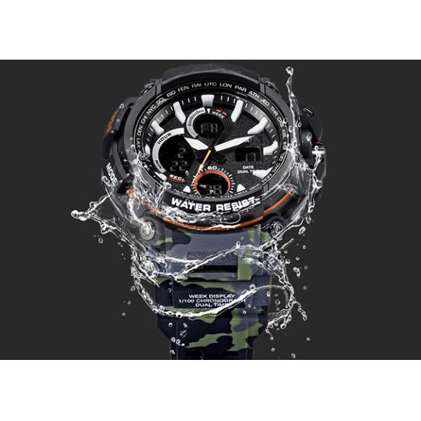 Rubber Band 12 / 24 Hour Stopwatch , LED Male Camo Sports Watch Customized Logo