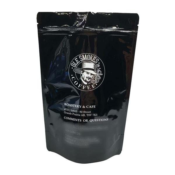 Os feijões de café levantam-se o preto lustroso impresso feito sob encomenda do malote 100g 500g 1kg do zíper
