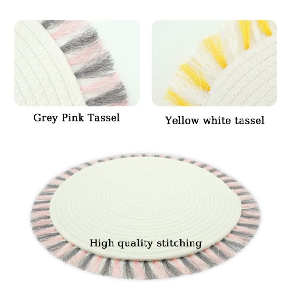 15 Inch Table Round Placemats Boho Cotton Woven Washable Tassels For Kitchen Dining