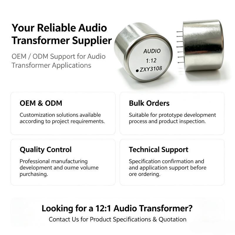 12:1 Turns Ratio Audio Transformer with Permalloy Core for Professional Audio Signal Processing