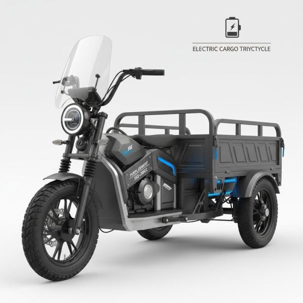 Front Axle Composite Damping Electric Cargo Tricycle Offering Pure Electric Range 65Km and Above and Displacement 151 to 200cc for Cargo Hauling