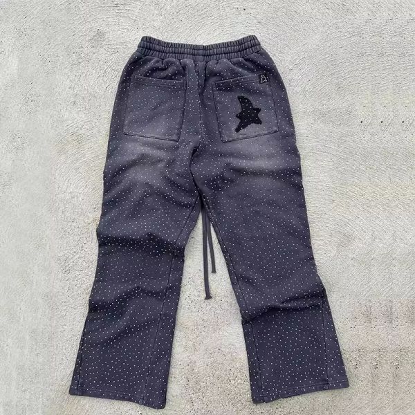 Pantalon de survêtement personnalisé avec strass, évasé, ample, jogging, logo brodé, effet vieilli, délavé au soleil, pantalon de survêtement pour hommes
