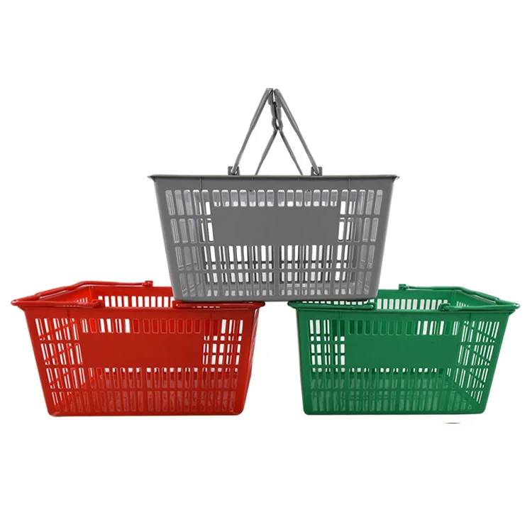 Supermarket Shopping Basket Plastic Folding Wheels