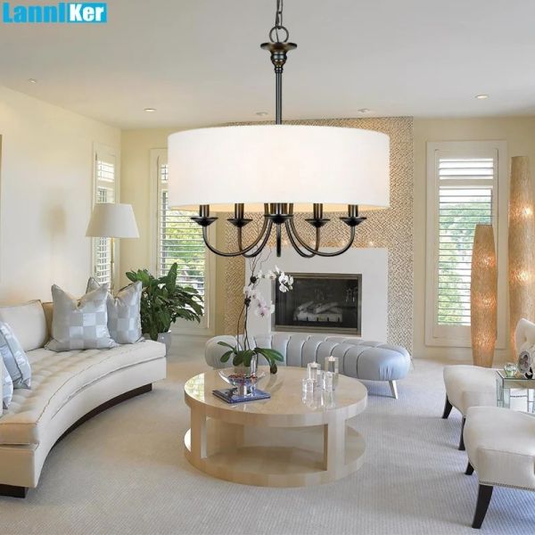 American Fabric Shade Chandelier Rustic Vintage Minimalist Fabric Pendant Lamp Retro Fabric Hanging Lighting (WH-VP-369)