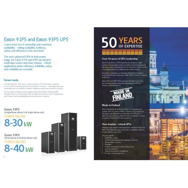 Eaton 93PS 10kVA 10kW 400V 15kVA 15kW 30kVA 30kW Чистая синусная волна двойной конверсии