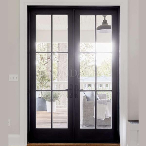 Cambodia Power Coating  Thick Frosted Tempered Glass Minimalist Safe Interior Entrance Wrought Iron Door for House
