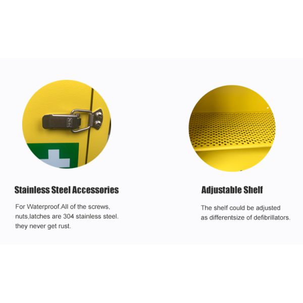 Желтым на открытом воздухе шкаф АЭД стены потревоженный держателем с системой отопления