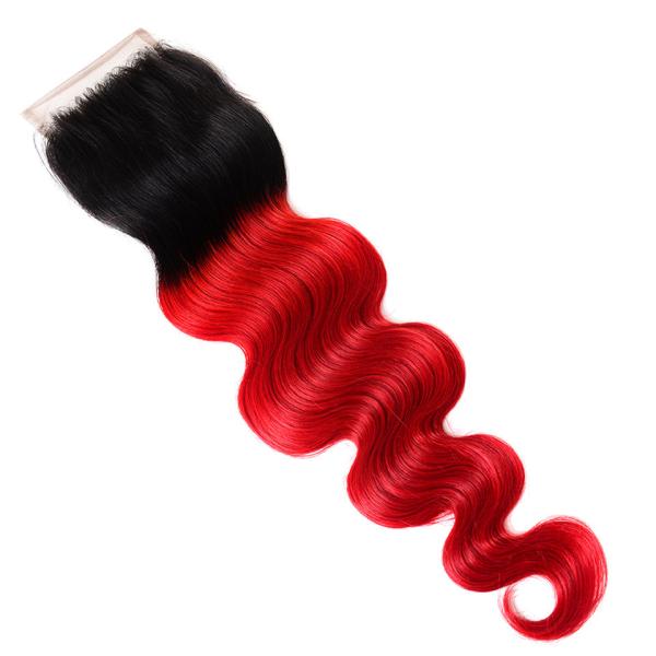Ombre Bundles With Closure Brazilian Body Wave 3 Bundles With Closure Pre-Colored 1B/Red