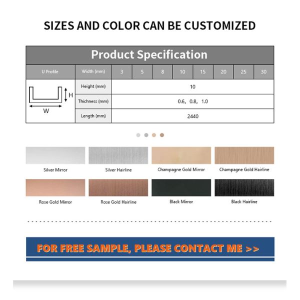 Отделка 0.5mm~3mm зеркала отделки 20mm нержавеющей стали золота 316 кафельная подковообразная толстое