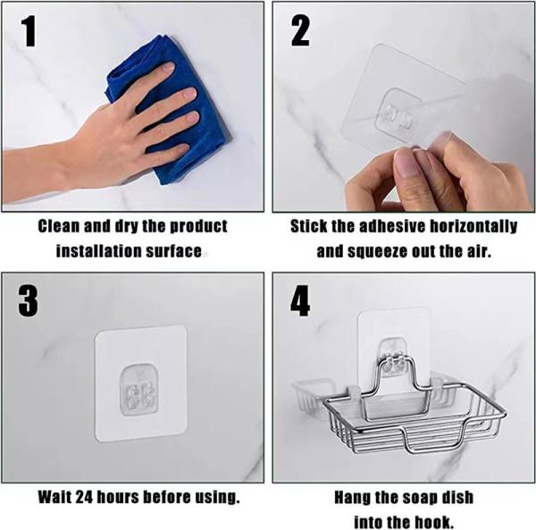 No Drilling Wall Mounted 304 Rustproof Stainless Steel Square Soap Dish Holder for Bathroom and Kitchen