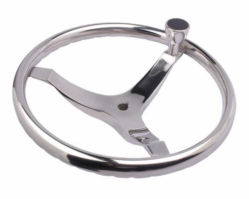 Stainless Sailboat Steering Wheel 393MM Diameter 3 Spokes With Nut And Knob