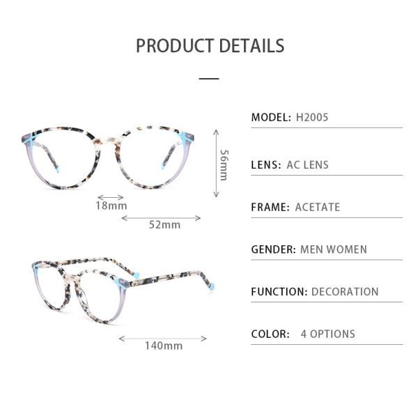 Круглые дамы Eyeglasses стекел рамки ацетата слоения оптически отсутствие мазка