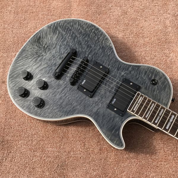 Custom LP electric guitar, Transparent black burst maple top, Active pickup electric guitar, free shipping