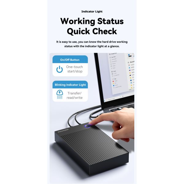ESSAGER ES-YP03 USB 3.0 SATA Hard Drive Enclosure with 5Gbps Speed Dual-protocol Boost and Widely Compatible for 2.5 3.5 Inch HDD SSD