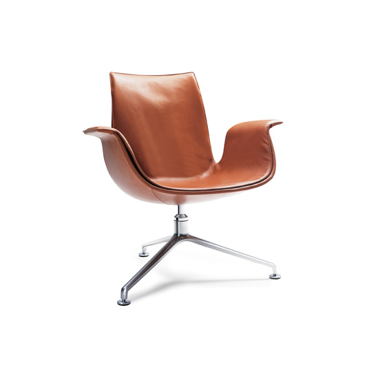 FK Lounge Modern Classic Office Chair Low Back Leather Brushed Metal Foot Bucket