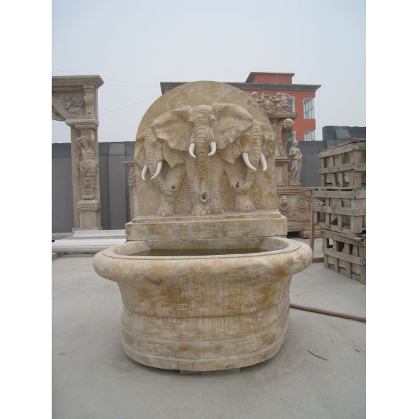 Antique Elephant Head Stone Marble Wall Water Fountain