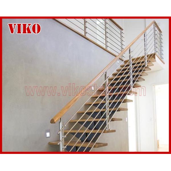 Steel Cable Stair VK86SC Wooden Handrail Treed American Oak Carbon Steel Powder-coate Aluminum 304 Stainless Steel
