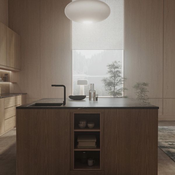 Fabricante de estilo moderno Conjunto completo de diseños de gabinetes de cocina de granos de madera minimalista completo