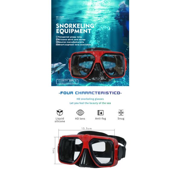 Swimming Diving Mask Scuba Women's Snorkel Mask Square Transparent Metallic
