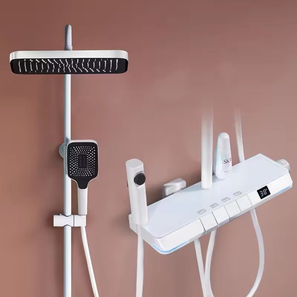 LED Digital Shower Hot Cold Mixer Thermo System Bathtub Wall Mount RainFall Luxury Bath Faucet