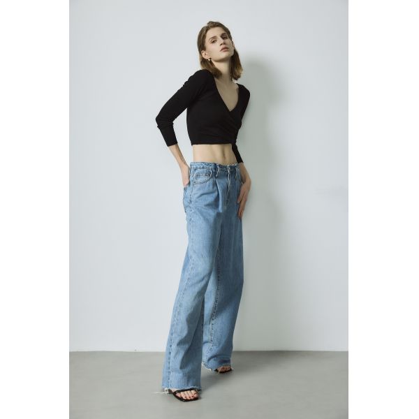 Modal Spandex Basic Long Sleeve Crop Top Ribbing Short Sleeve Plain Black