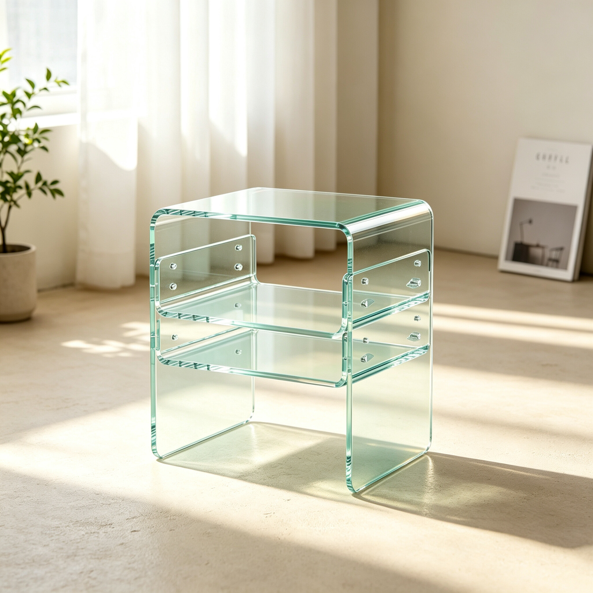 Clear Acrylic Nightstand 2 Tier Open Storage Side Table Modern Transparent End