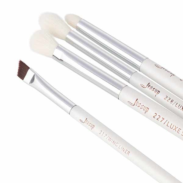 Jessup 6pcs Travel Makeup Brushes White Wood Handle