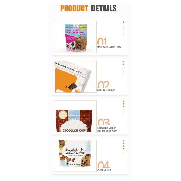 Алюминиевая фольга Подъемный пакет Шоколадные чипсы печенье Ролл Фильм Продовольственная упаковка Сумка для упаковки шоколадных чипсов печенье