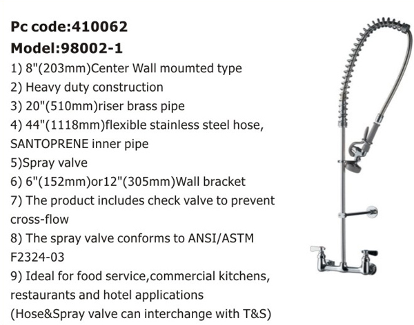 Commercial Kitchen Dishwasher Add - On Deck / Wall Mounted Pre - Rinse Kitchen Faucet